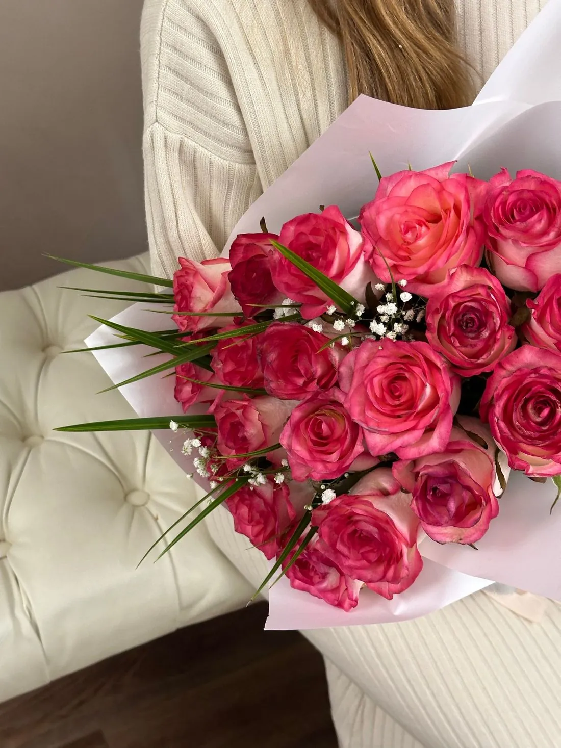 Buchet cu 25 de trandafiri roz
